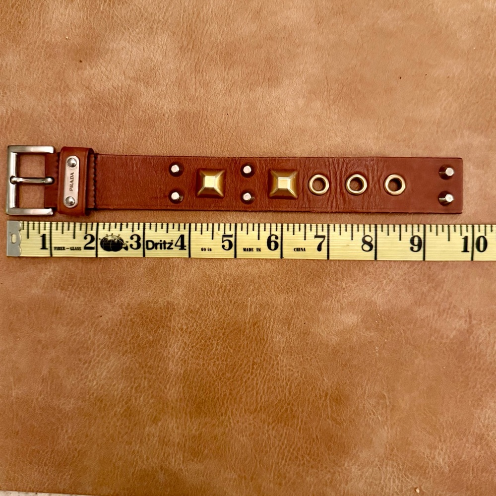 Vintage Prada Brown Leather Cuff with Gold and Silver Studs - Picture 8 of 8
